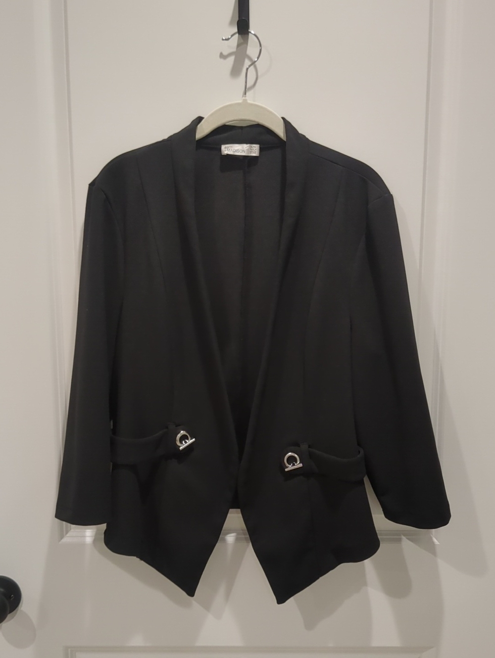 89th & Madison Black Open-Front Blazer with Silver Buckle Accents